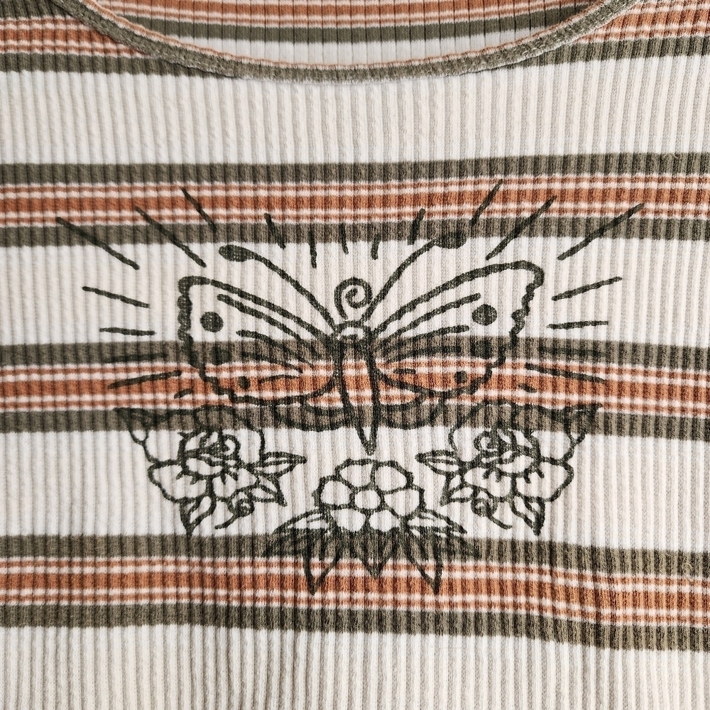 Tillys Fivestar General Co Butterfly Graphic Cream striped rib crop top Size M - Picture 3 of 13